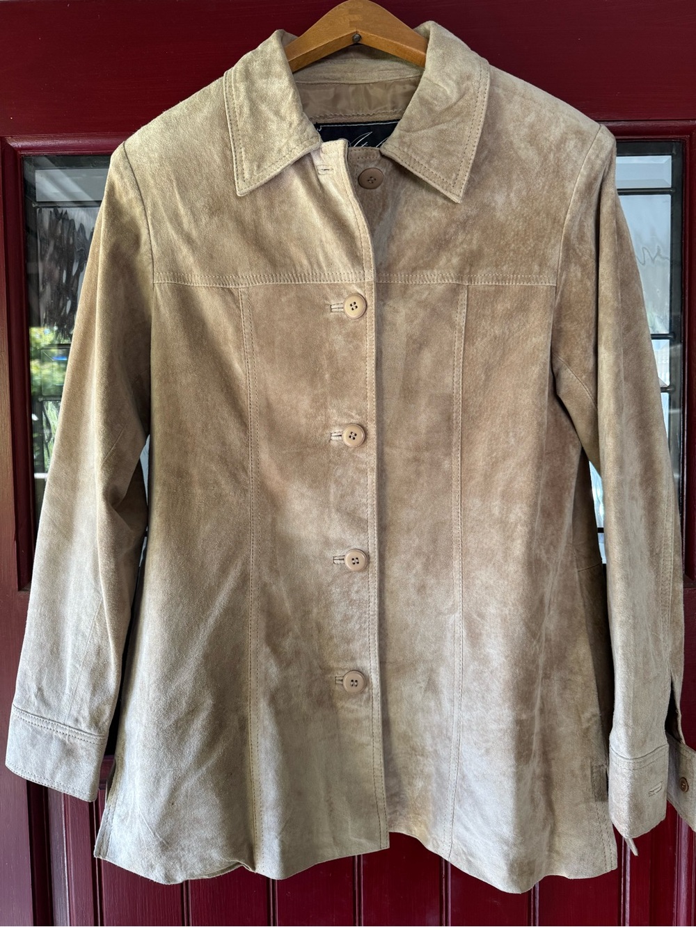 Women's Shirt Style Medium Weight SM REAL Suede Leather Jacket in Taupe